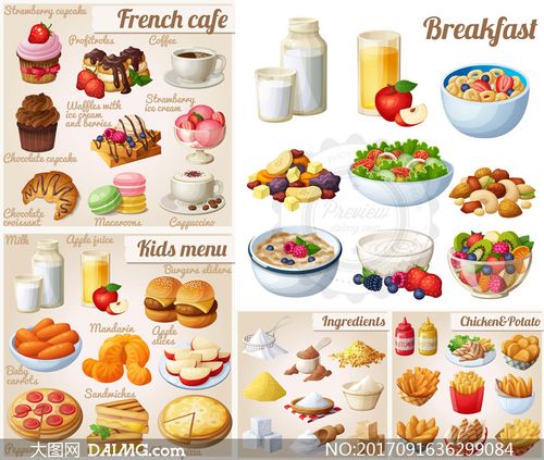 牛奶三明治等营养早餐食物矢量素材_大图网图片素材